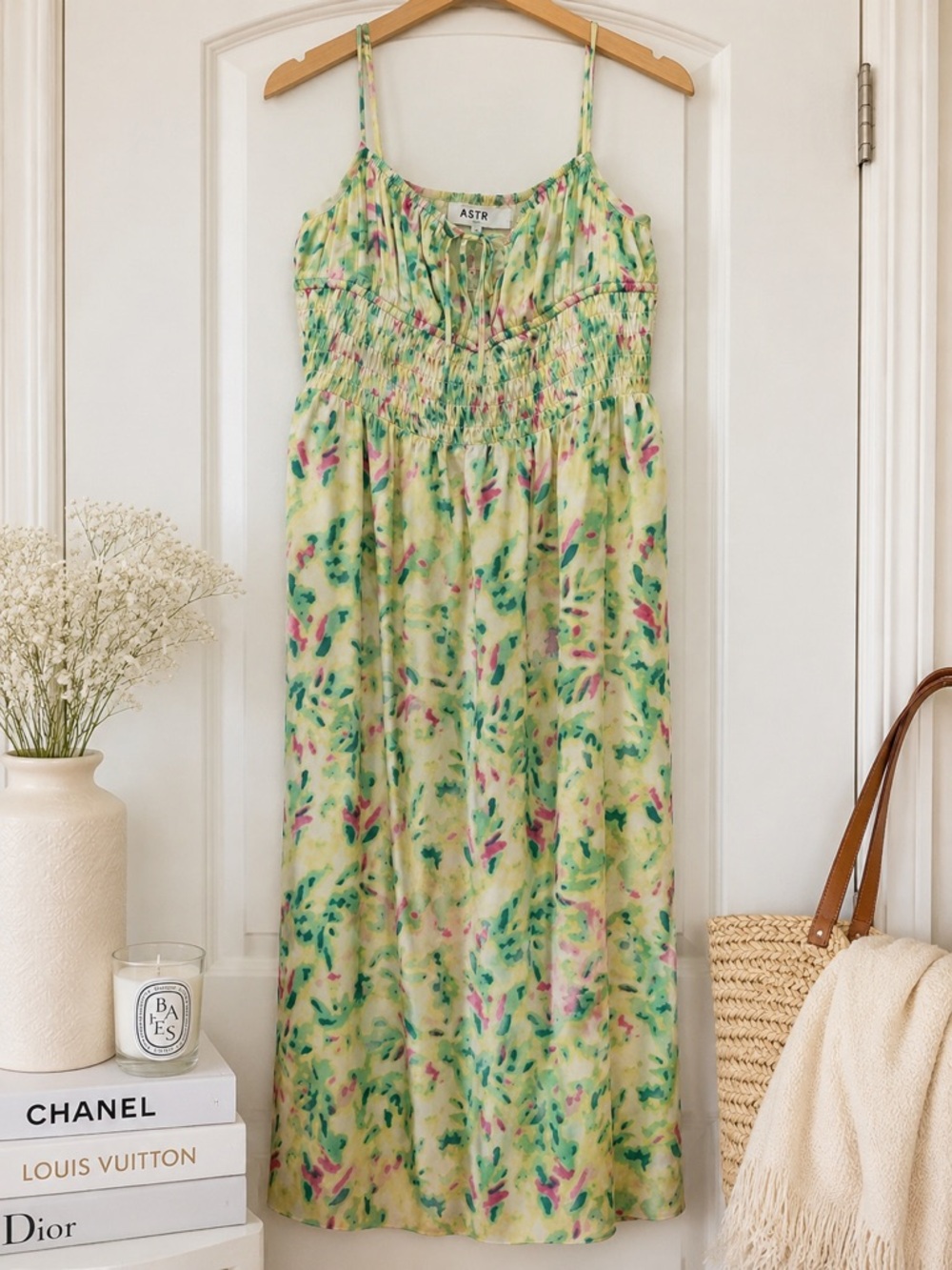 ASTR The Label Yellow Abstract Floral Smocked Sundress Small